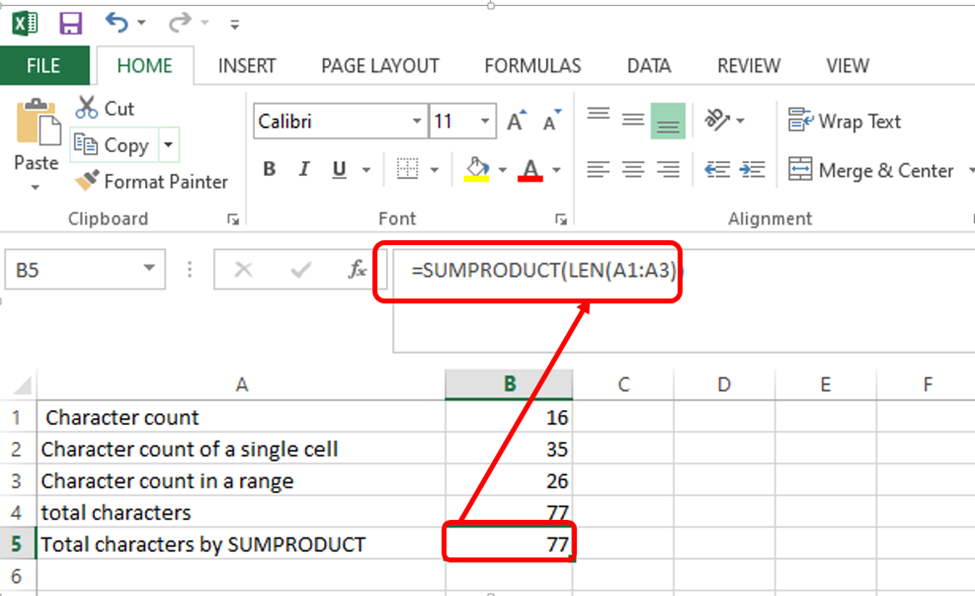 microsoft excel character count multiple cells range